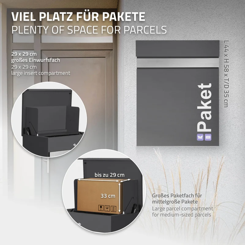Paketbriefkasten aus Stahl optional mit Ständer inkl. 2 Schlüssel