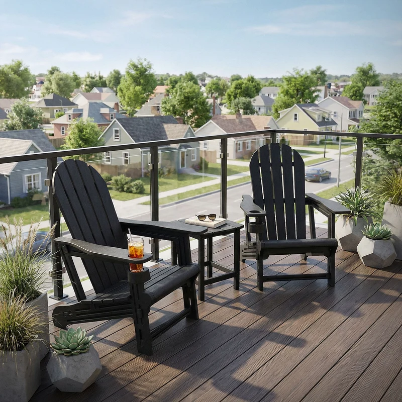 Gartenstuhl Adirondack Stuhl Sonnenstuhl wetterfest aus HDPE Kunststoff bis 180 kg Schwarz Gartensessel ML-Design