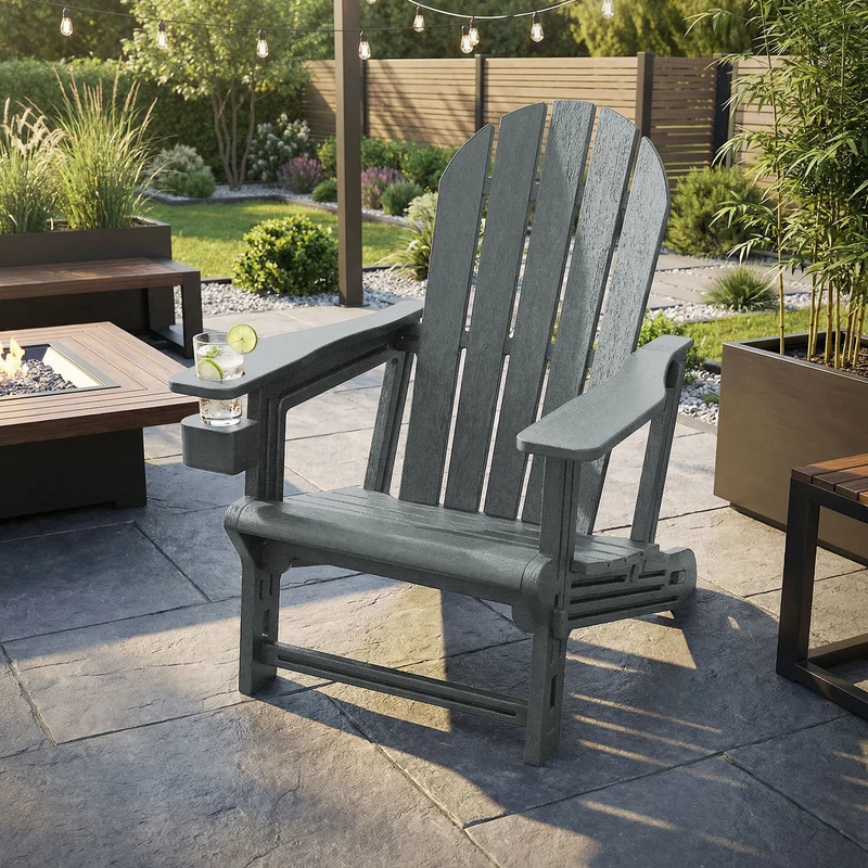 Gartenstuhl Adirondack Stuhl Sonnenstuhl wetterfest aus HDPE Kunststoff bis 180 kg Grau Gartensessel ML-Design