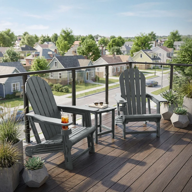 Gartenstuhl Adirondack Stuhl Sonnenstuhl wetterfest aus HDPE Kunststoff bis 180 kg Grau Gartensessel ML-Design