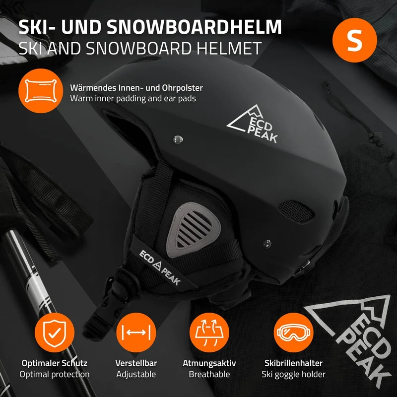 ECD Germany | Skihelm für Herren und Damen S (51-54 cm) Schwarz Snowboardhelm mit Belüftungssystem & Skibrillenhalter, optimaler Schutz & Tragekomfort