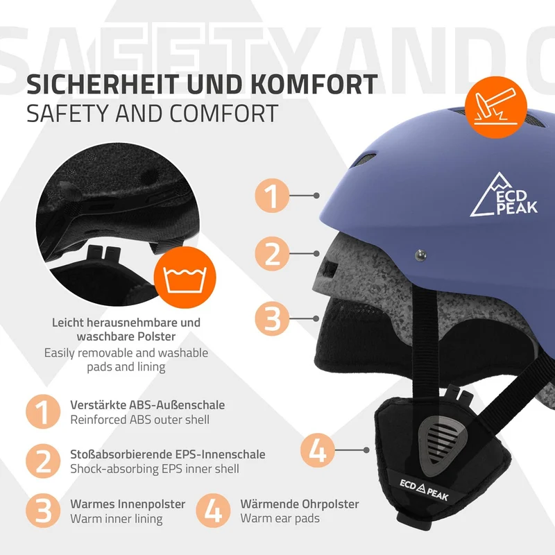 ECD Germany | Skihelm für Herren und Damen M (55-58 cm) Blau Snowboardhelm mit Belüftungssystem & Skibrillenhalter, optimaler Schutz & Tragekomfort