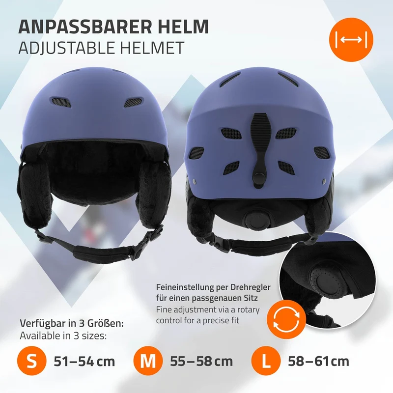 ECD Germany | Skihelm für Herren und Damen M (55-58 cm) Blau Snowboardhelm mit Belüftungssystem & Skibrillenhalter, optimaler Schutz & Tragekomfort