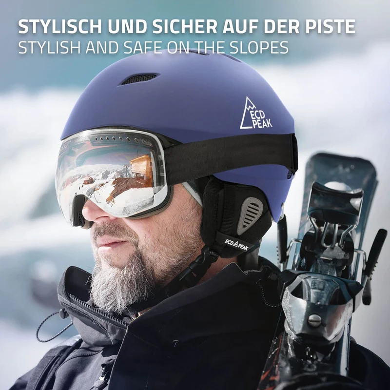 ECD Germany | Skihelm für Herren und Damen M (55-58 cm) Blau Snowboardhelm mit Belüftungssystem & Skibrillenhalter, optimaler Schutz & Tragekomfort