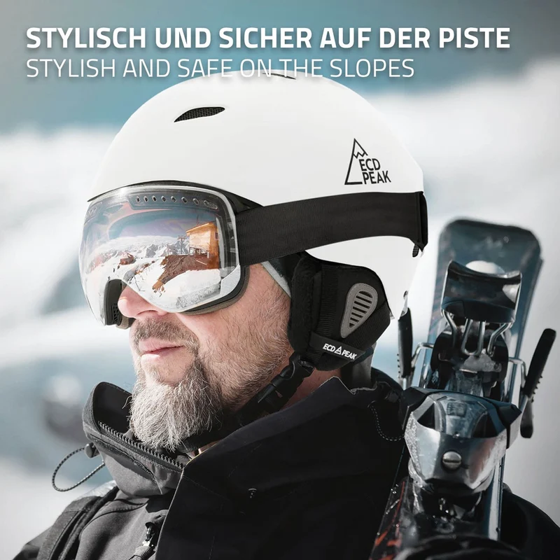 ECD Germany | Skihelm für Herren und Damen M (55-58 cm) Weiß Snowboardhelm mit Belüftungssystem & Skibrillenhalter, optimaler Schutz & Tragekomfort