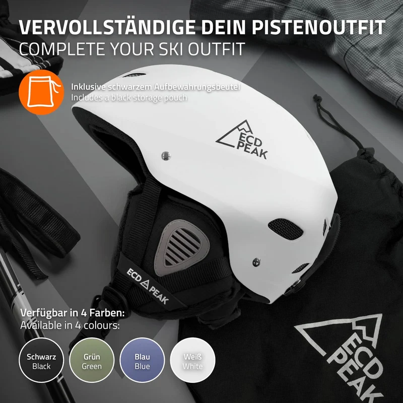 ECD Germany | Skihelm für Herren und Damen M (55-58 cm) Weiß Snowboardhelm mit Belüftungssystem & Skibrillenhalter, optimaler Schutz & Tragekomfort