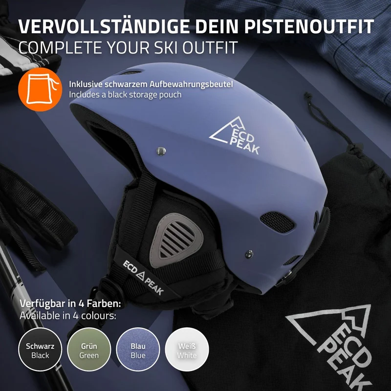 ECD Germany | Skihelm für Herren und Damen S (51-54 cm) Blau Snowboardhelm mit Belüftungssystem & Skibrillenhalter, optimaler Schutz & Tragekomfort