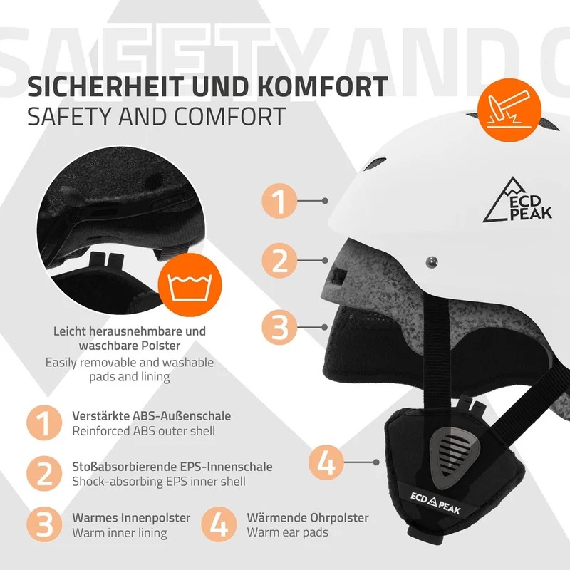 ECD Germany | Skihelm für Herren und Damen S (51-54 cm) Weiß Snowboardhelm mit Belüftungssystem & Skibrillenhalter, optimaler Schutz & Tragekomfort