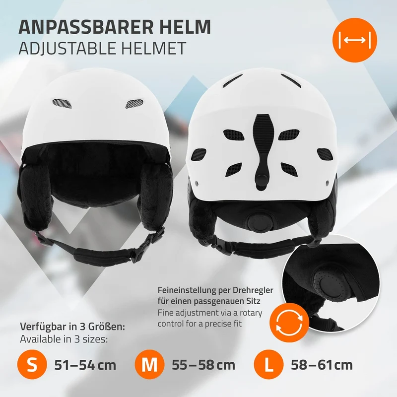 ECD Germany | Skihelm für Herren und Damen S (51-54 cm) Weiß Snowboardhelm mit Belüftungssystem & Skibrillenhalter, optimaler Schutz & Tragekomfort