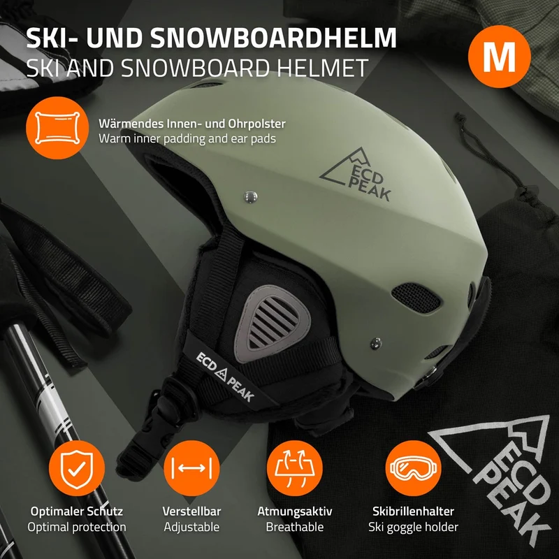 ECD Germany | Skihelm für Herren und Damen M (55-58 cm) Grün Snowboardhelm mit Belüftungssystem & Skibrillenhalter, optimaler Schutz & Tragekomfort