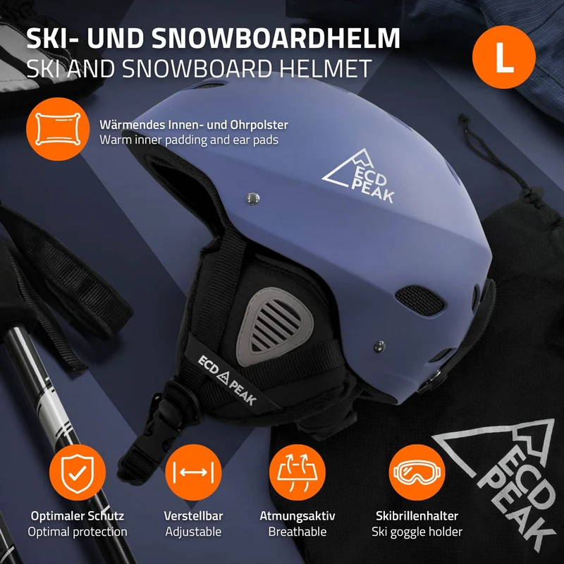 ECD Germany | Skihelm für Herren und Damen L (58-61 cm) Blau Snowboardhelm mit Belüftungssystem & Skibrillenhalter, optimaler Schutz & Tragekomfort