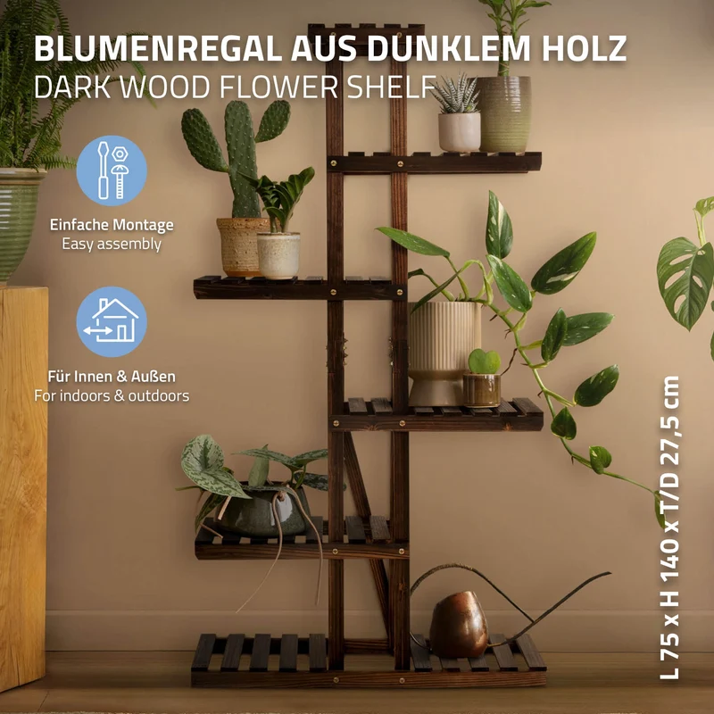 Pflanzenregal Blumenregal 75x27,5x140 cm aus Holz mit 6 Ebenen ML-Design