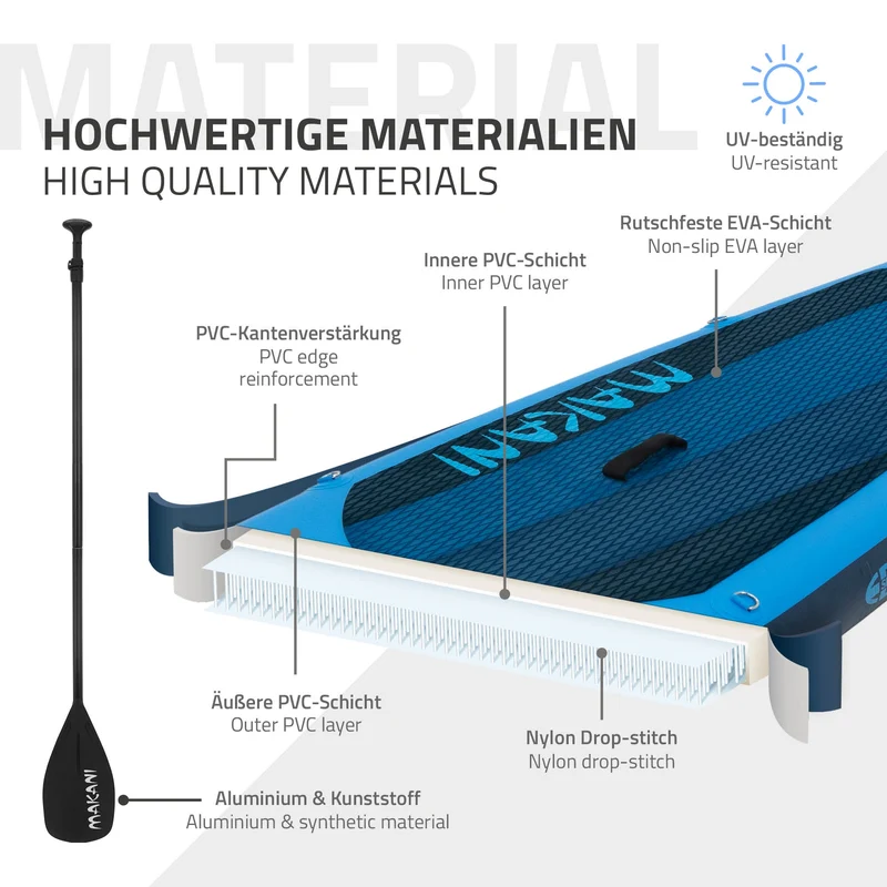 Stand Up Paddle aufblasbares SUP Board Makani 320x80x15 cm aus PVC inkl. Pumpe und Tragetasche
