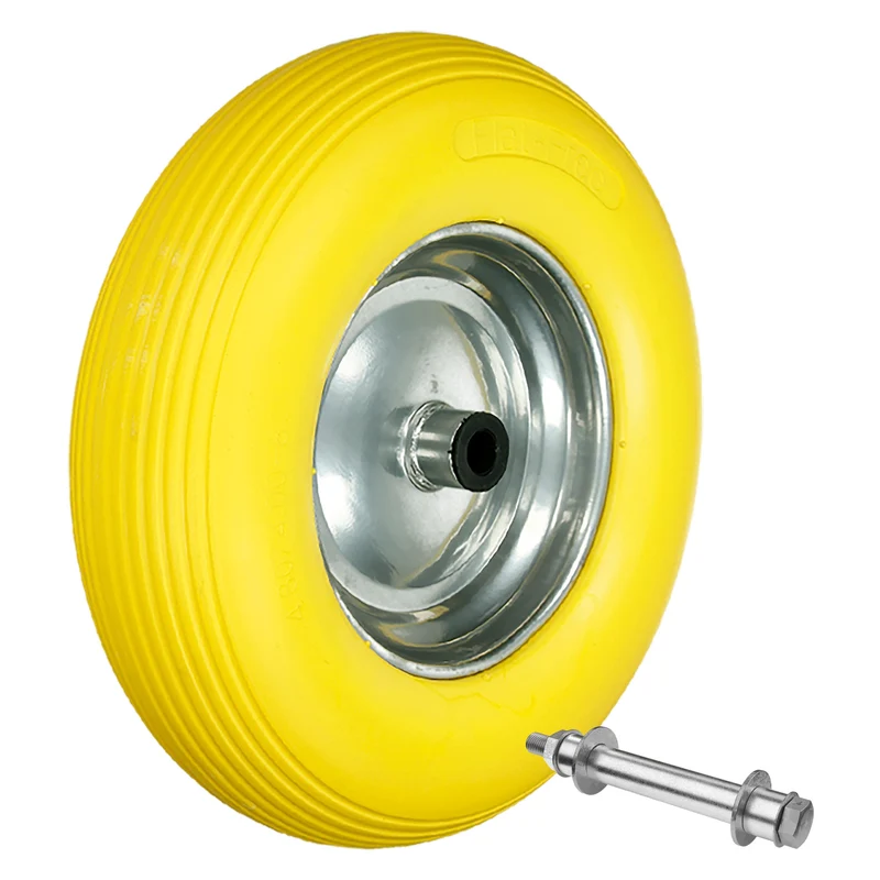 Schubkarrenrad 390 mm 4.80/4.00-8 mit Achse aus PU Vollgummi