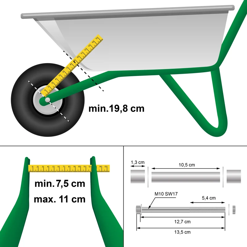 Schubkarrenrad 390 mm 4.80/4.00-8 mit Achse aus PU Vollgummi
