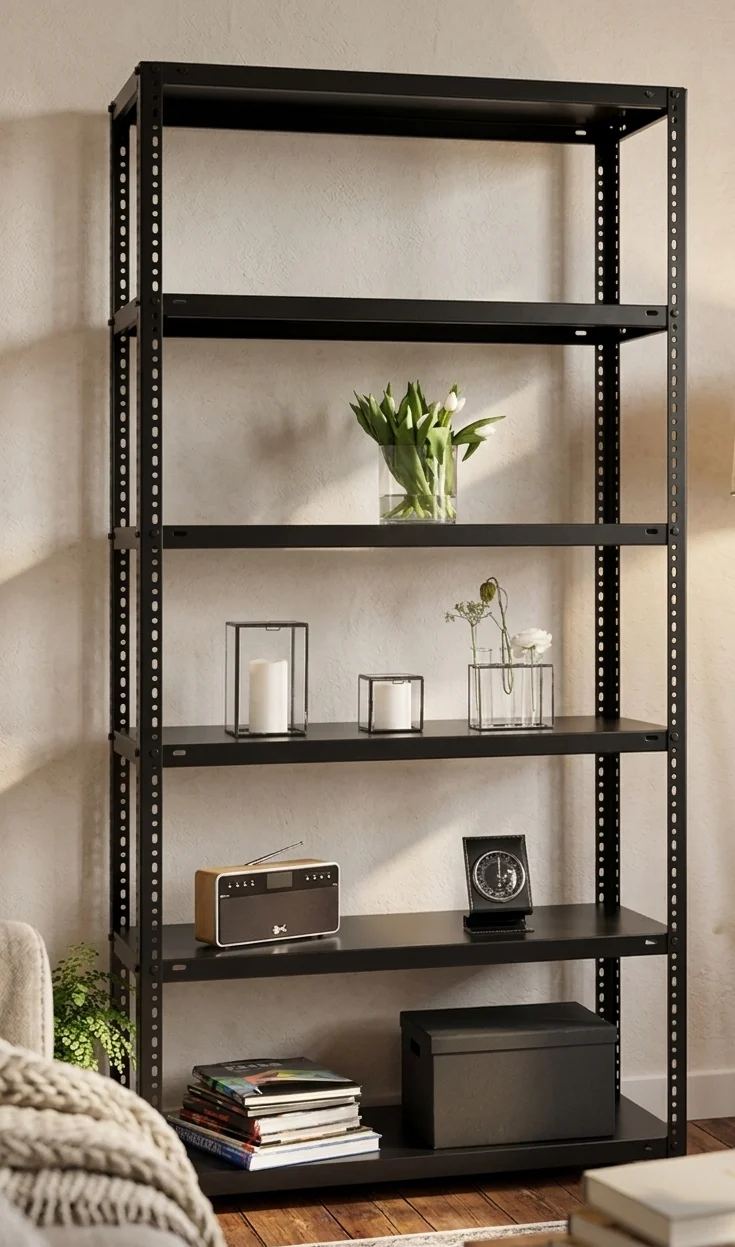 Metallregal schwarz Wohnregal pulverbeschichtet 150 kg Fachlast