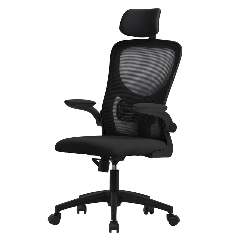 Ergonomischer Bürostuhl Schwarz Netzgewebe mit verstellbarer Kopfstütze und Rollen ML-Design