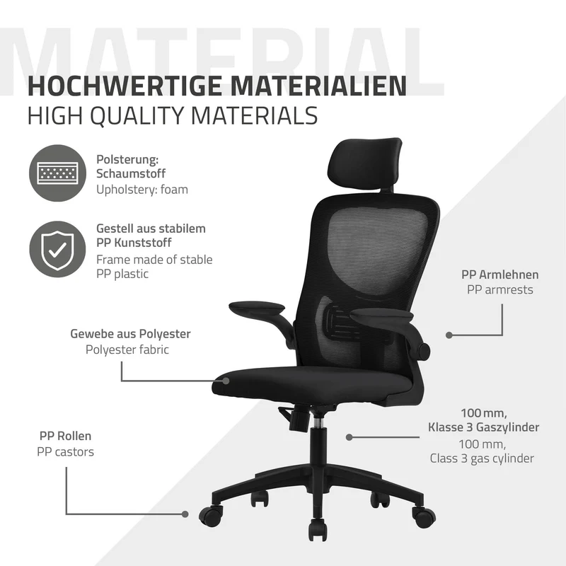 Schreibtischstuhl Ergonomic Ergonomischer Bürostuhl Netzgewebe mit verstellbarer Kopfstütze und Rollen ML-Design