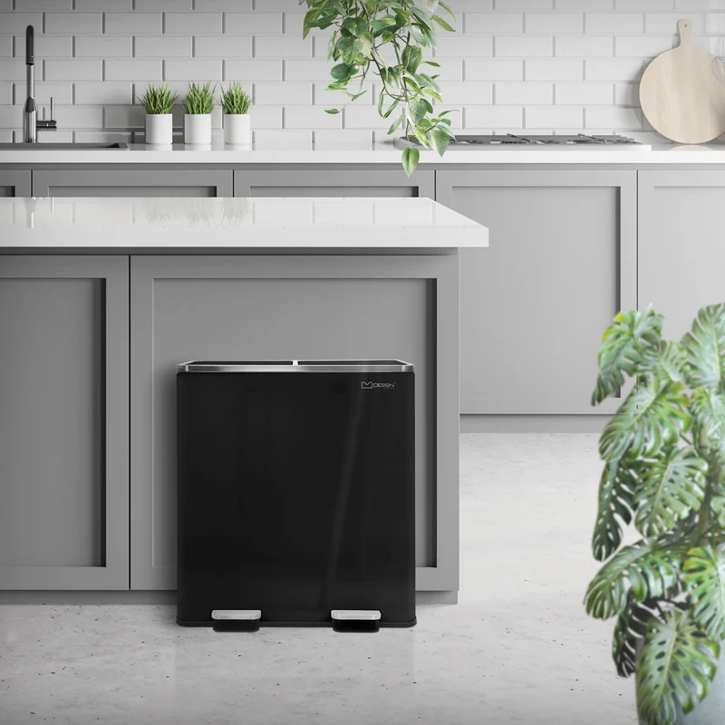 Mülleimer mit Trennsystem 2x Fächer 30L aus Stahl ML-Design
