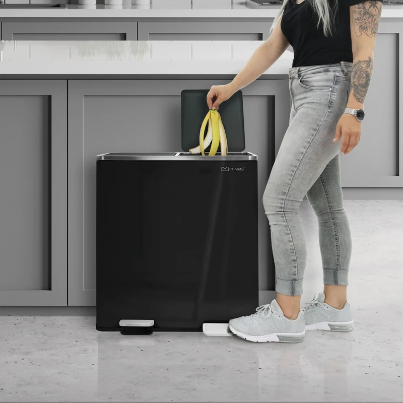Mülleimer mit Trennsystem 2x Fächer 30L aus Stahl ML-Design