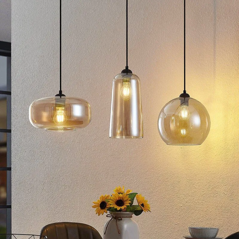 B-Ware Lucande Hängeleuchte Pendelleuchte Wilja Glas amber Esszimmer SIEHE TEXT/FOTO169