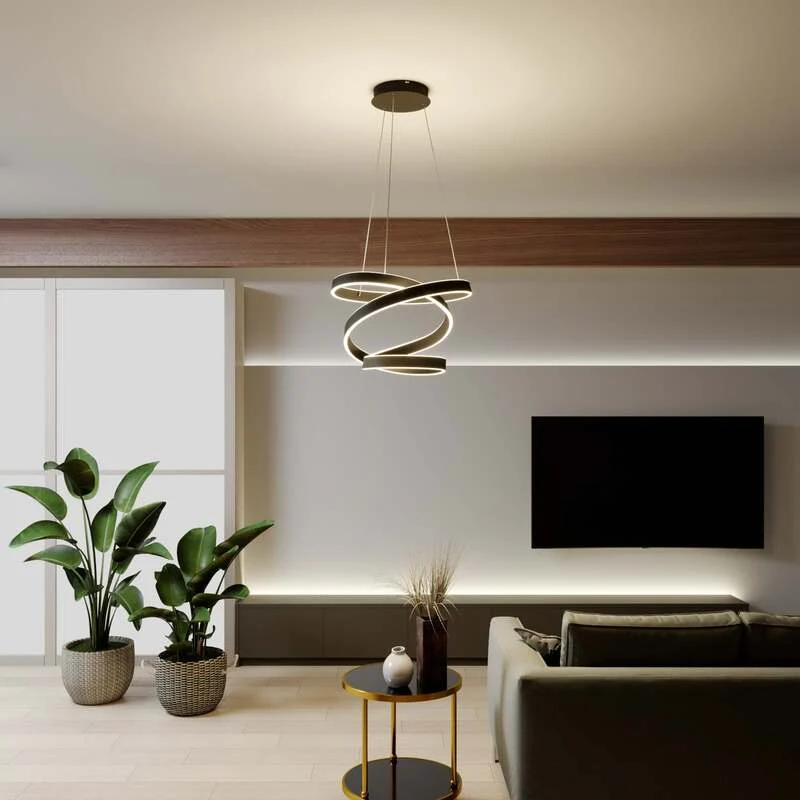 C-Ware Lindby Pendelleuchte Hängelampe LED schwarz Aluminium Metall Kunststoff Olada