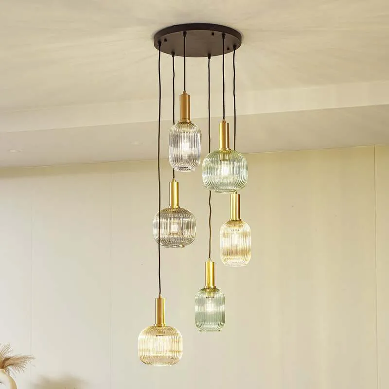 C-Ware Lindby Hängeleuchte Doroteo grün amber grau Glas Deckenlampe SIEHE TEXT/FOTO