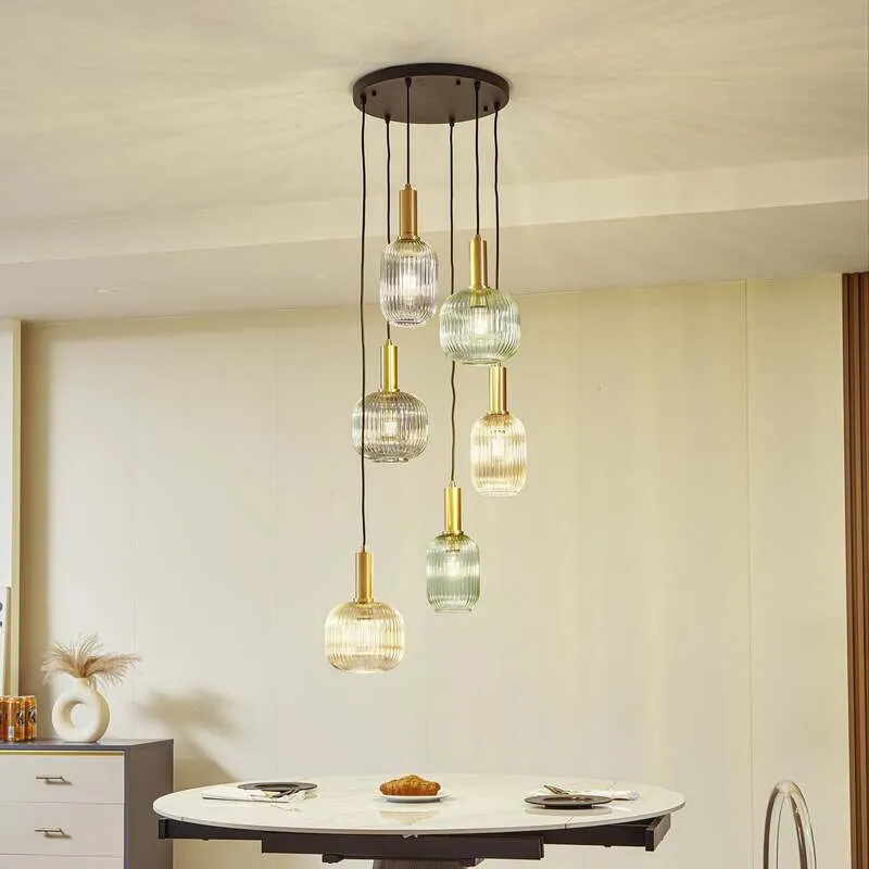C-Ware Lindby Hängeleuchte Doroteo grün amber grau Glas Deckenlampe SIEHE TEXT/FOTO