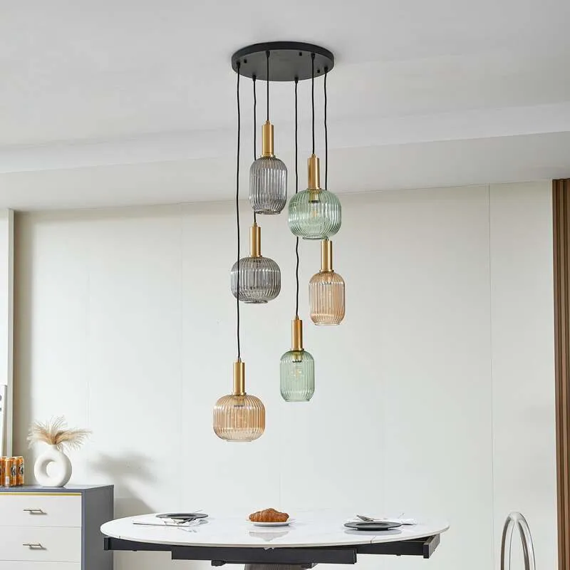 C-Ware Lindby Hängeleuchte Doroteo grün amber grau Glas Deckenlampe SIEHE TEXT/FOTO