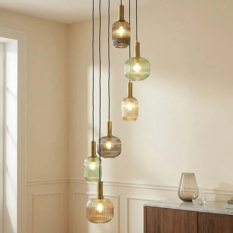 C-Ware Lindby Hängeleuchte Doroteo grün amber grau Glas Deckenlampe SIEHE TEXT/FOTO
