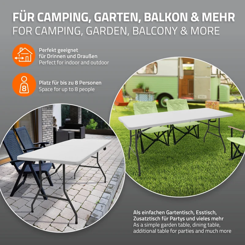 Campingtisch klappbar 180x74 cm aus Kunststoff ML-Design