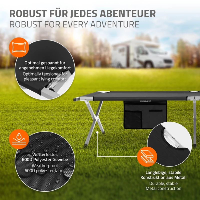 Campingbett Feldbett klappbar 210x83x46 cm mit Tragetasche bis 150 kg Hauki