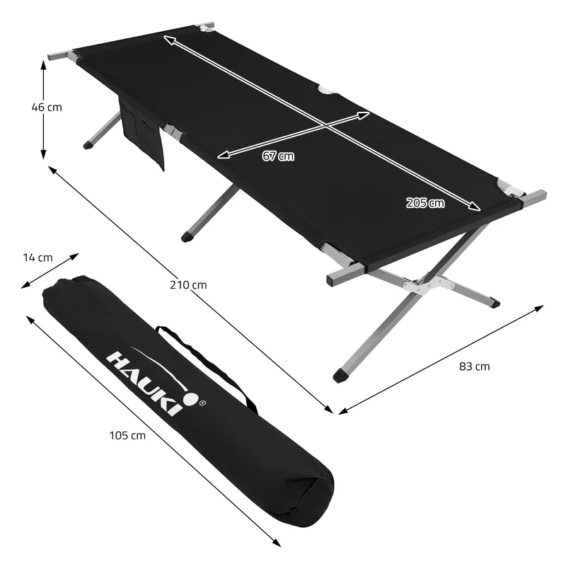 Campingbett Feldbett klappbar 210x83x46 cm mit Tragetasche bis 150 kg Hauki