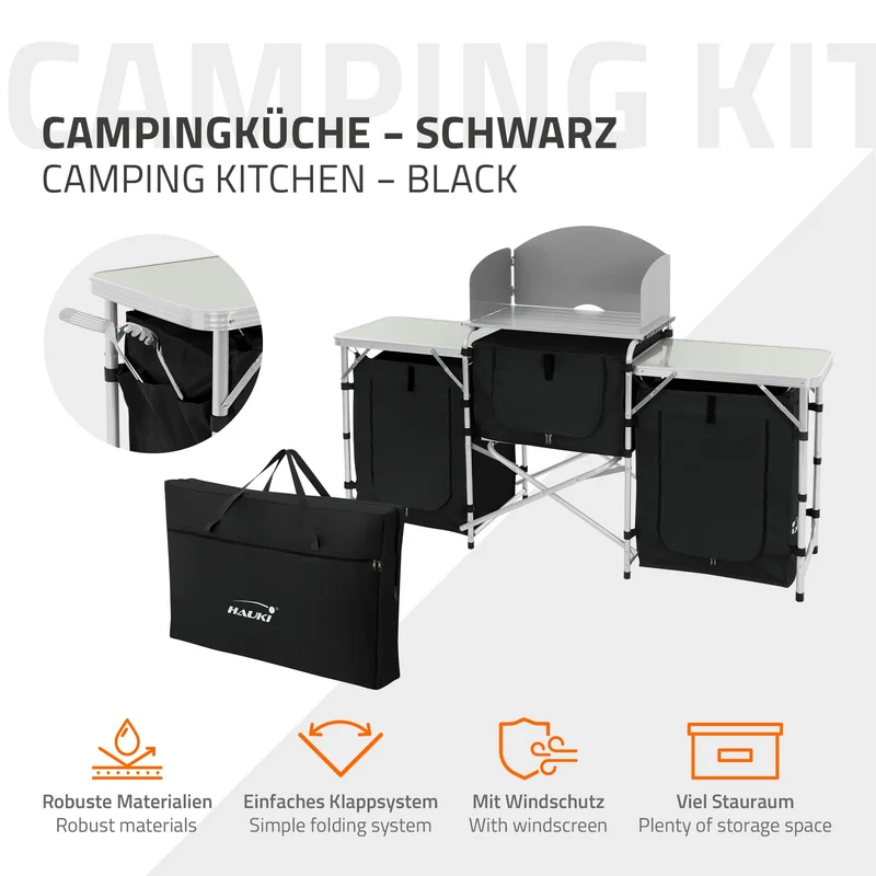 Camping Küche faltbar mit Tragetasche aus Aluminium inkl. Arbeitsplatte Hauki