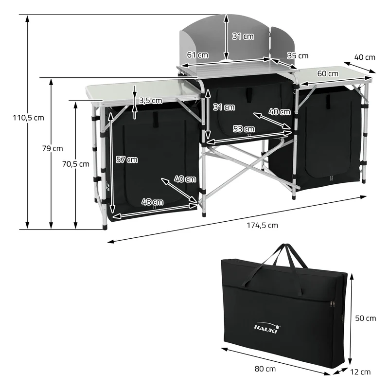 Camping Küche faltbar mit Tragetasche aus Aluminium inkl. Arbeitsplatte Hauki