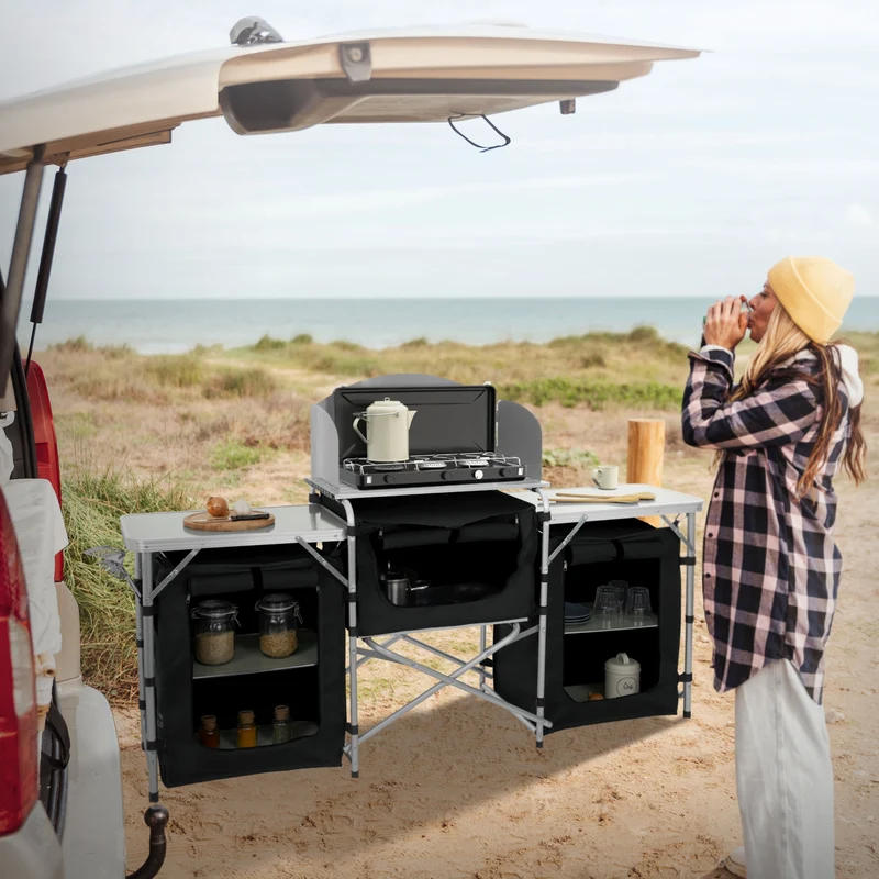 Camping Küche faltbar mit Tragetasche aus Aluminium inkl. Arbeitsplatte Hauki