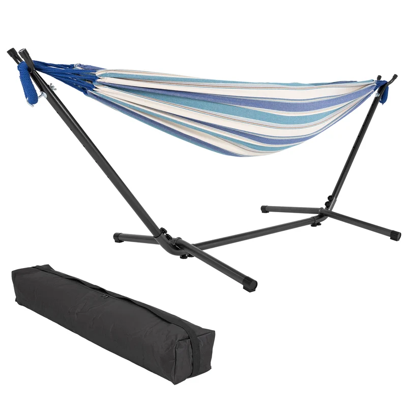Hängematte XXL 275x110x98 cm mit Gestell aus Polyester-Baumwolle maximal belastbar 200kg ML-Design