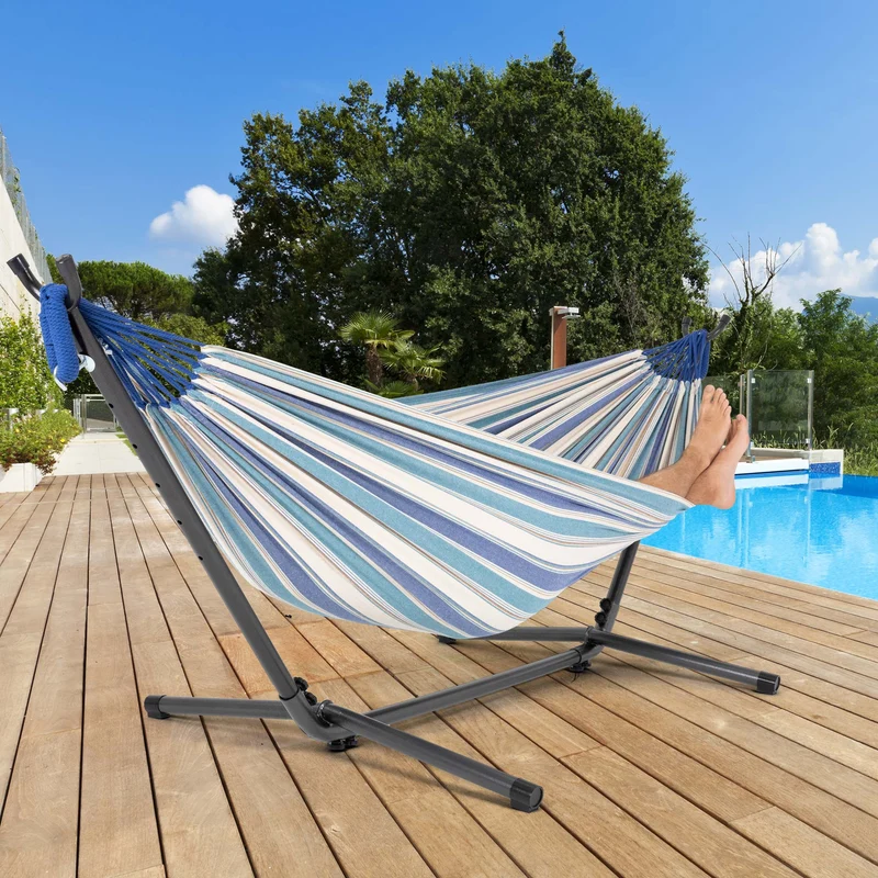 Hängematte XXL 275x110x98 cm mit Gestell aus Polyester-Baumwolle maximal belastbar 200kg ML-Design