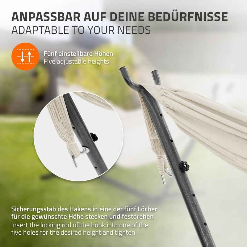XXL Hängematte mit Stahlgestell 255 x 99 x 98 cm bis 250 kg inkl. Tragetasche ML-Design