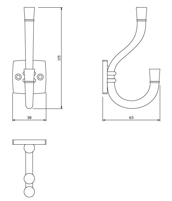 Doppelter Hut- und Mantelhaken - 115 mm - Gebürsteter Stahl