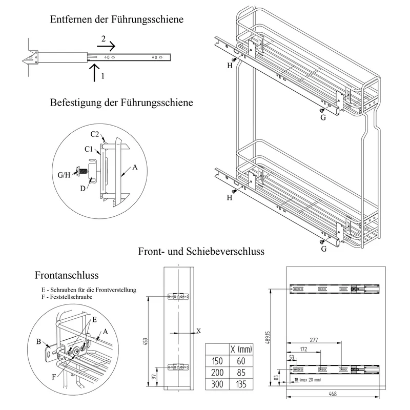 Apothekerauszug 15 cm – 3 Einlegeböden, Anthrazit – Schmaler Küchenschrank Auszug