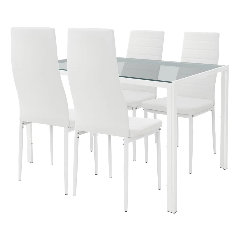 Essgruppe Tischgruppe 4 Stühle aus PU-Leder & 1 Tisch mit Glasplatte ML-Design
