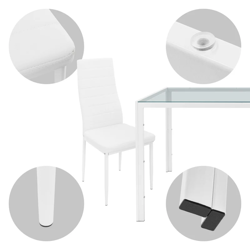 Essgruppe Tischgruppe 4 Stühle aus PU-Leder & 1 Tisch mit Glasplatte ML-Design