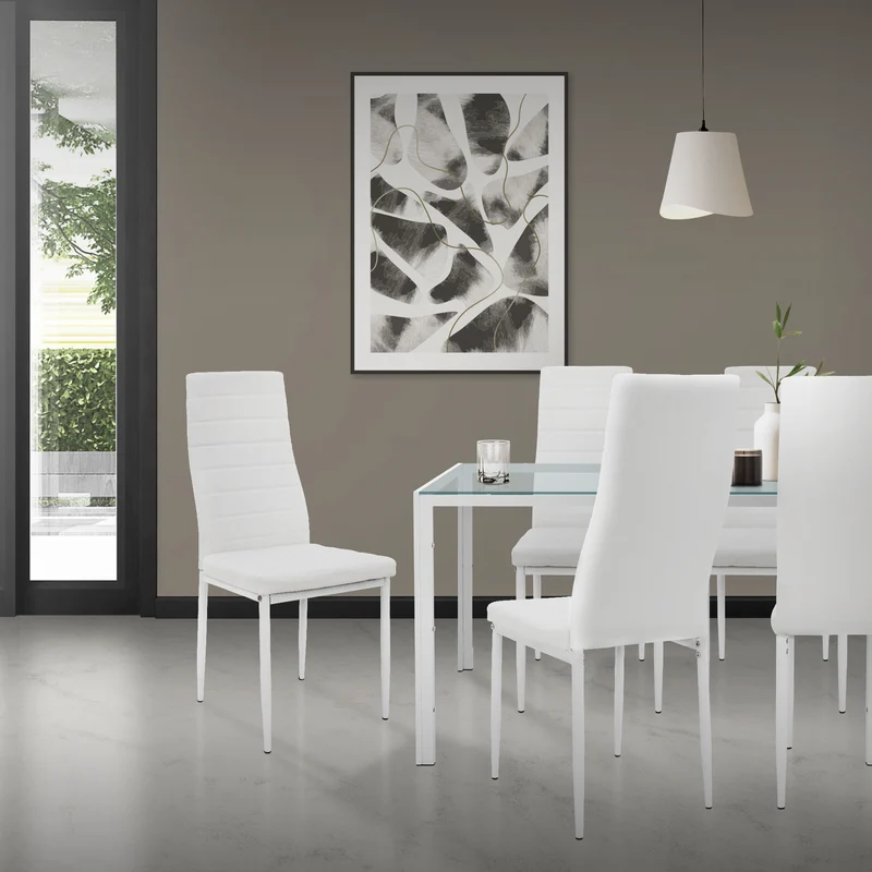 Essgruppe Tischgruppe 4 Stühle aus PU-Leder & 1 Tisch mit Glasplatte ML-Design
