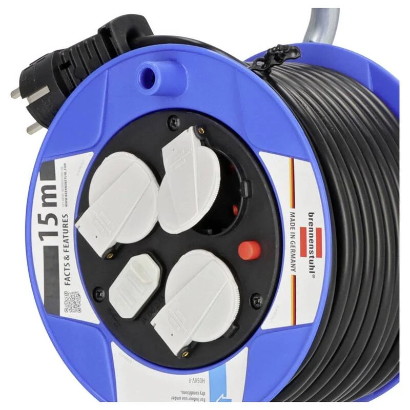 B-Ware Brennenstuhl Kabeltrommel 15m Schutzkontakt-Stecker 3-fach USB Schwarz IP20 230V