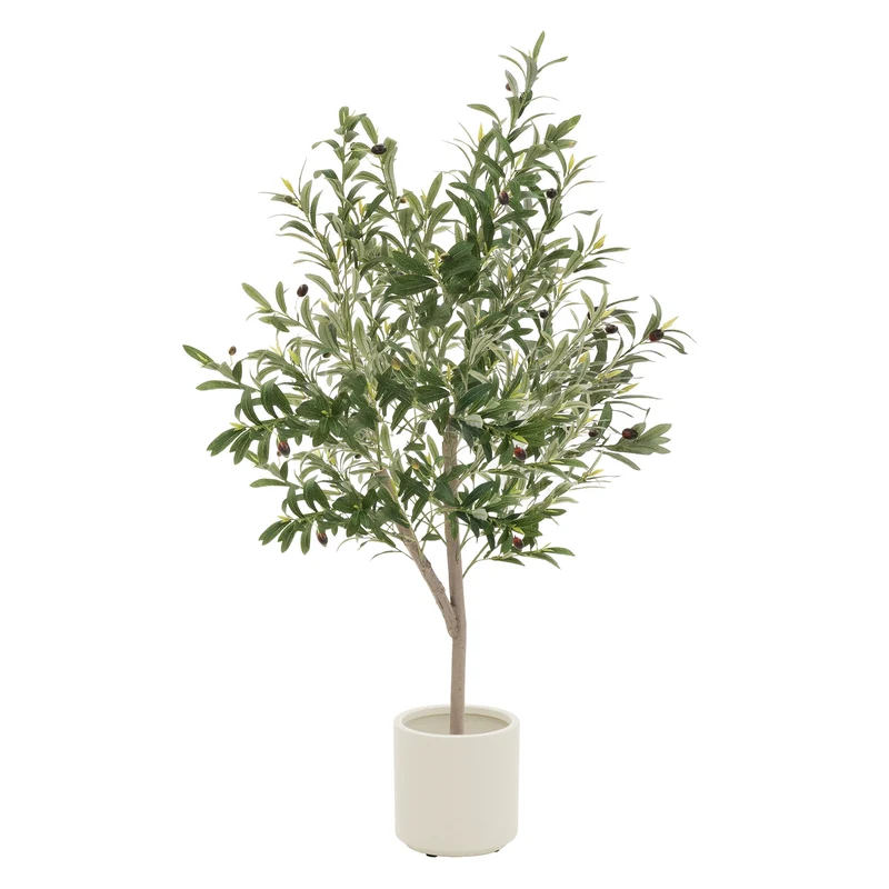 Künstlicher Olivenbaum Kunstpflanze mit Naturholzstamm und Früchten ML-Design