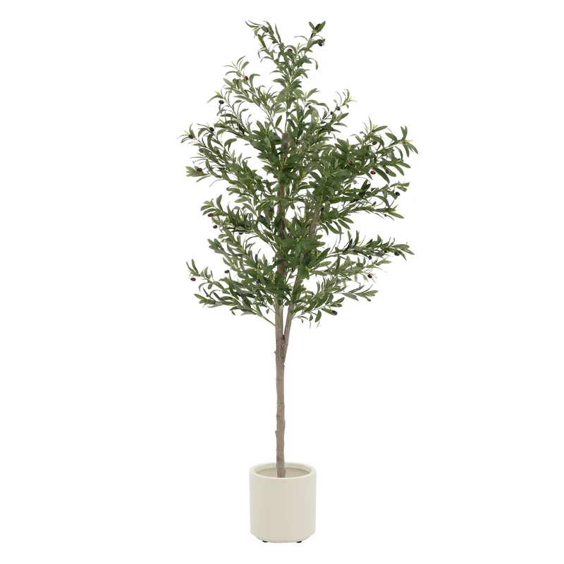 Künstlicher Olivenbaum Kunstpflanze mit Naturholzstamm und Früchten ML-Design