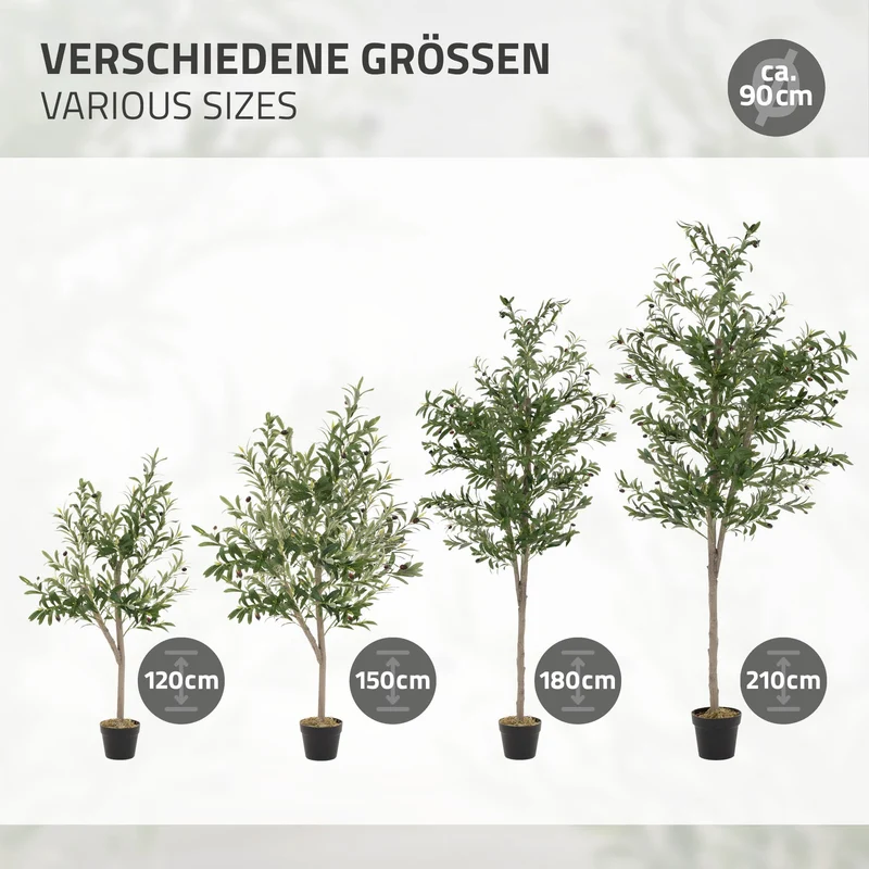 Künstlicher Olivenbaum Kunstpflanze mit Naturholzstamm und Früchten ML-Design