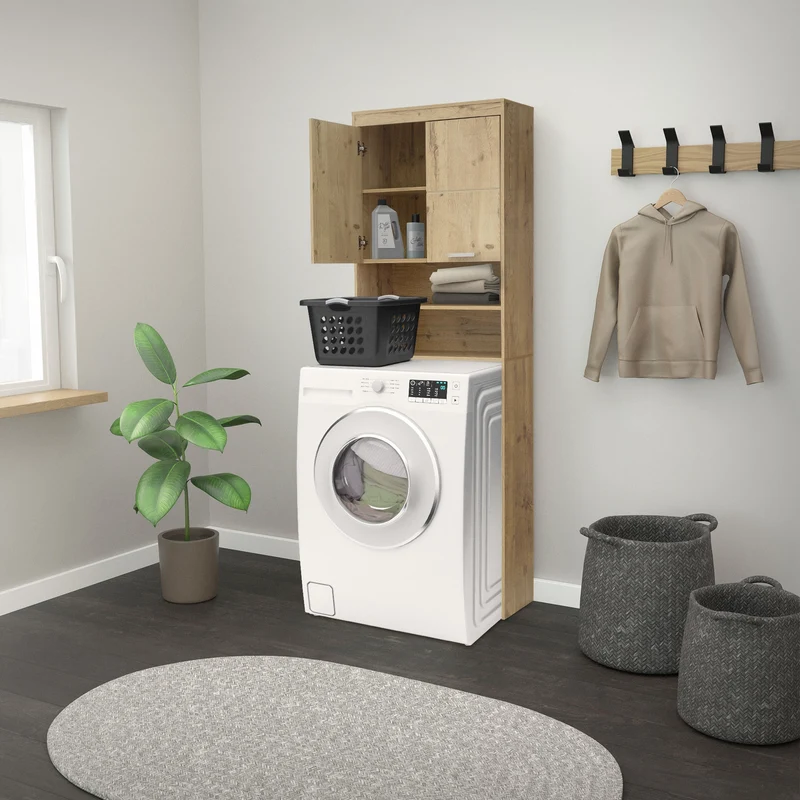 Waschmaschinenschrank Waschmaschinenregal mit 2 Türen & 2 Ablagen ML-Design