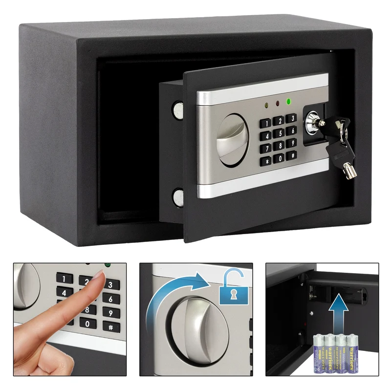 Elektronischer Tresor mit Alarm Schwarz aus Metall